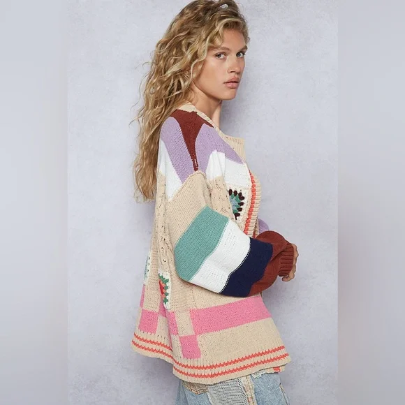 🚨 P3 POL only medium left! new cardigan sweater crochet granny squares colorful - Picture 3 of 3